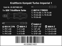 Набор бит с отверткой-битодержателем 826 T Turbo с трещоткой WERA Kraftform Kompakt Turbo Imperial 1, 1/4" E6,3, PH-SL-TX-HEX-R x 89 мм 057483 — фото 7