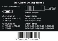 Набор бит ударных с битодержателем 897/4 IMP Impaktor WERA Bit-Check 30 Impaktor 2, 1/4" C6,3, PH-PZ-TX-HEX x 25 мм 057697 — фото 11