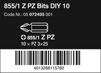 Набор бит WERA 855/1 Z DIY 10 PZ 3, 10 шт, 1/4" C6,3, PZ 3 x 25 мм 072405 — фото 2