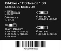 Набор бит торсионных с битодержателем 889/4/1 K Rapidaptor WERA Bit-Check 12 BiTorsion 1 SB, 1/4" C6,3, PH-PZ-TX x 25 мм 136385 — фото 5